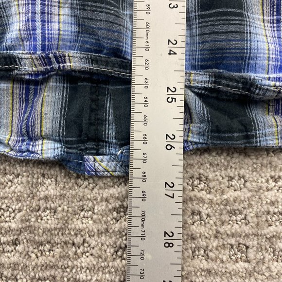 Burnside Shirt Men Medium M Blue Black Purple Plaid Button Up Casual Logo Surfer - Picture 10 of 10